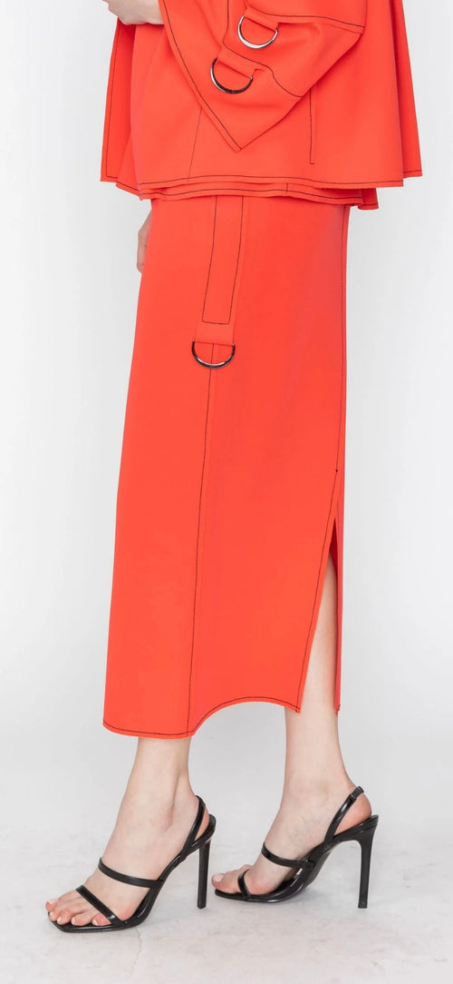 Orange Side D-Ring Point Pencil Skirt