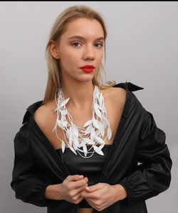 Handmade Leather Leaf Women Necklace and Earrings Set.