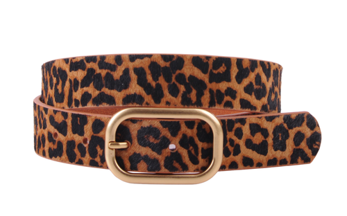 Leopard Print Belt with Rectangular Buckle