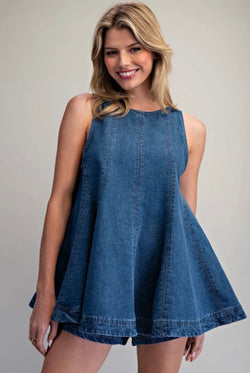 Denim Flare Short Set