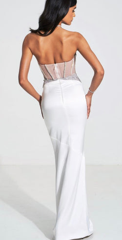 White Crystal Corset Satin Gown