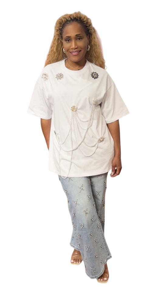 Pearl Chain Embellished Tee
