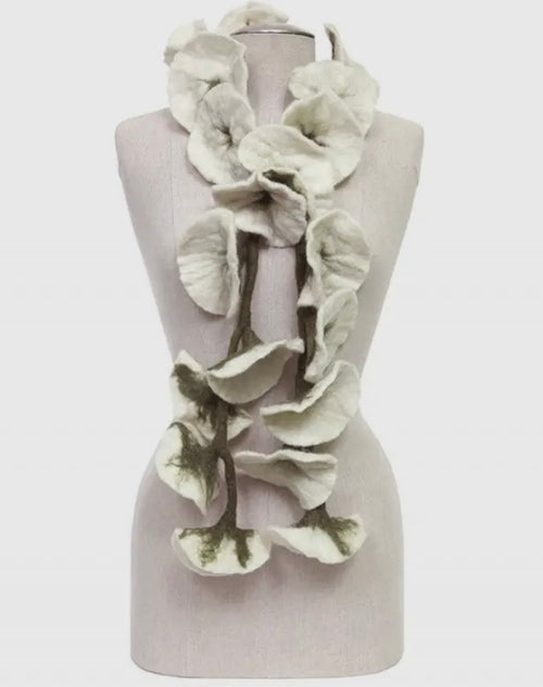 Felted Flower Scarves- White/ Green