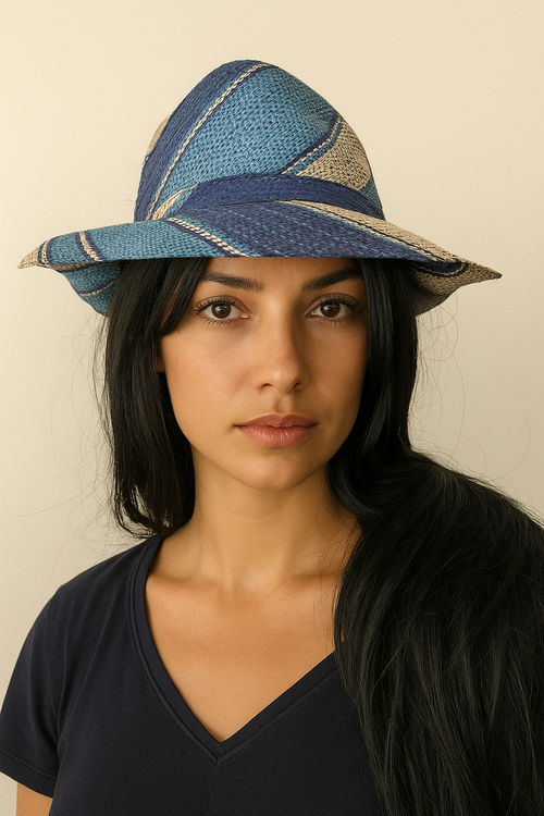 Raffia Straw Fedora: Blue