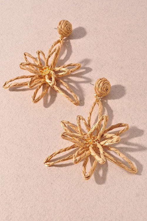 Raffia Floral Earrings: Brown