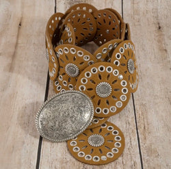 Western Concho Disc Oval Buckle Belt