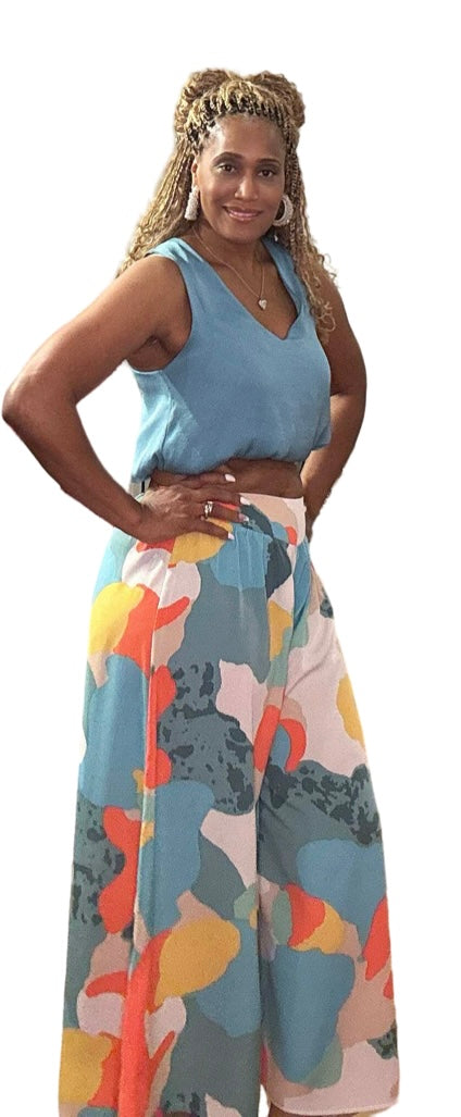 Koi Flower Wide Leg Midi Pants