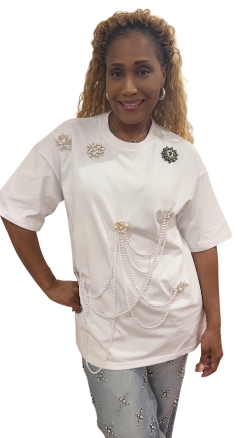 Pearl Chain Embellished Tee