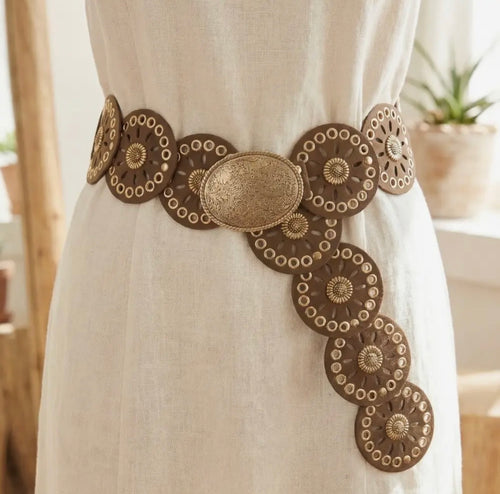 Western Concho Disc Oval Buckle Belt