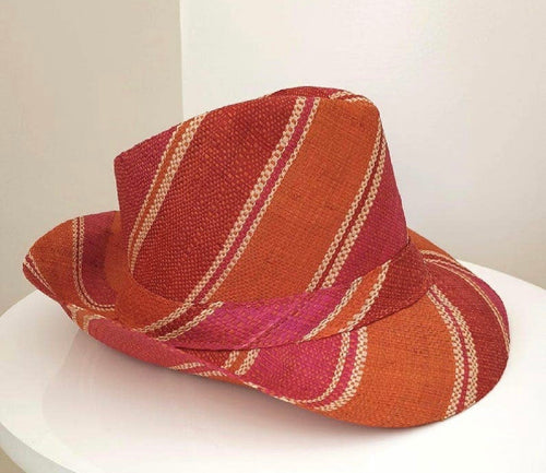 Raffia Straw Fedora Hat: Orange
