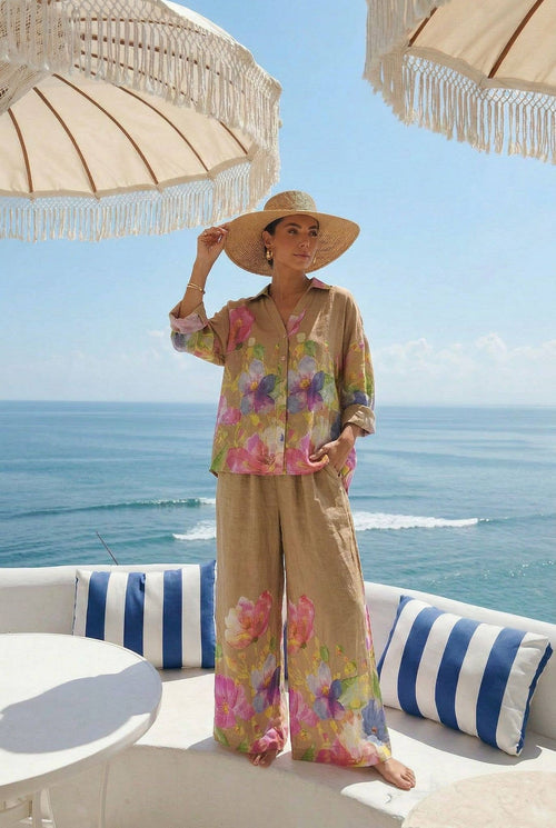 Petal Whisper Linen Pants