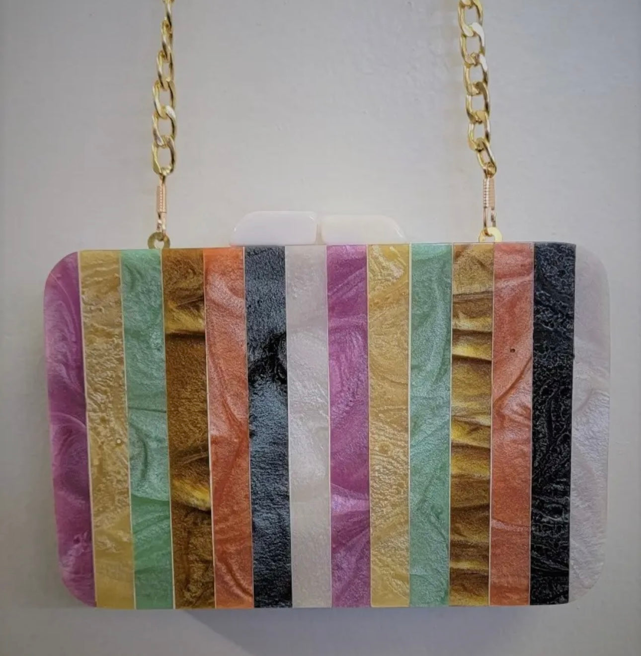 Box Bag Wood/Carylic Rainbow Stripe