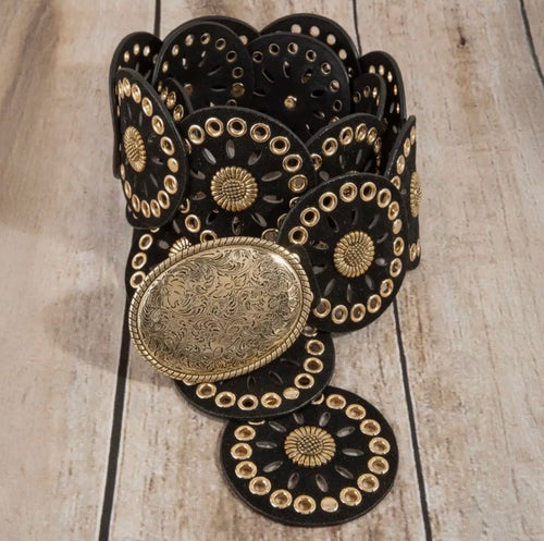 Western Concho Disc Oval Buckle Belt