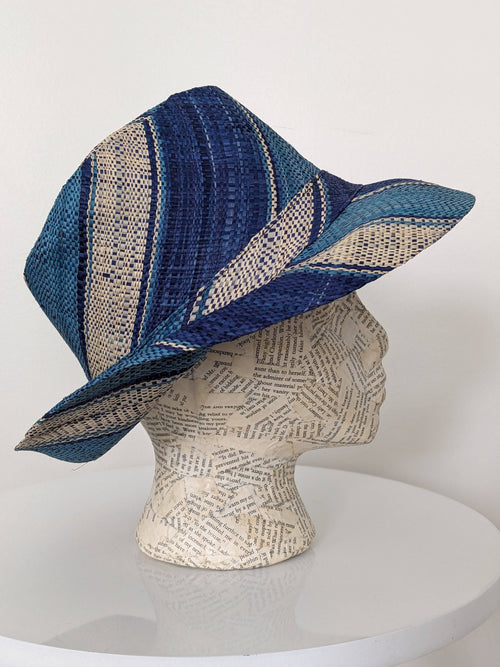 Raffia Straw Fedora: Blue