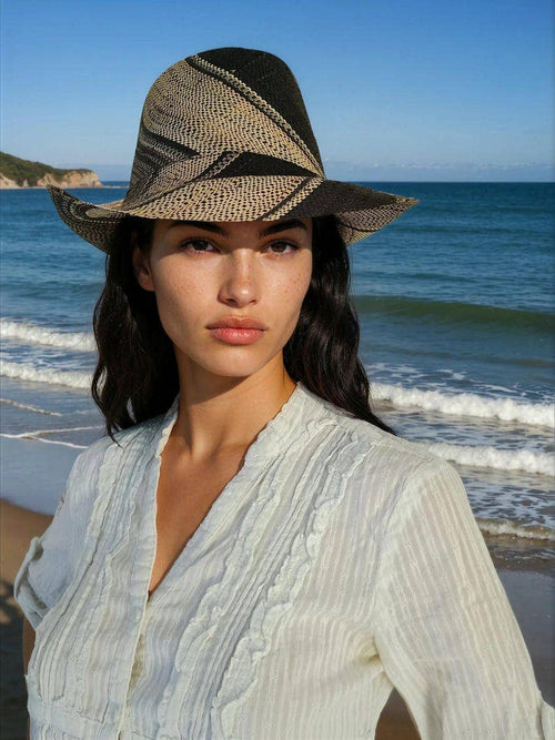 Raffia Straw Fedora Hat: Black
