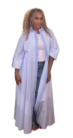 Business Casual Loose Fit Striped
Maxi Shirt