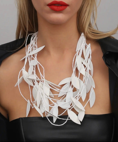 Handmade Leather Leaf Women Necklace and Earrings Set.