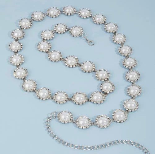 Pearl and Rhinestone Disc Chain Belt