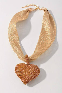 Fabric Heart Necklace: Gold