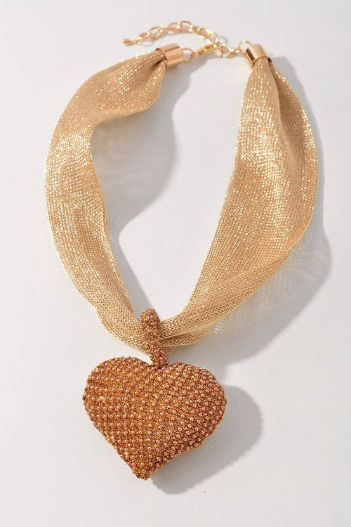 Fabric Heart Necklace: Gold