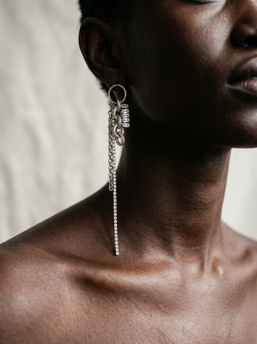 Audacious Mixed Metal Chain Studs: Silver