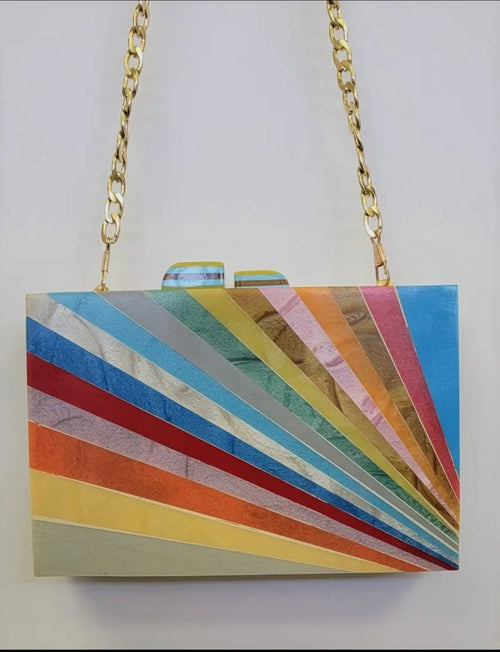 Box Bag Wood Acrylic Inlay Clutch
