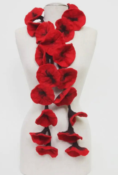 Felted Flower Scarves- Red/ Black