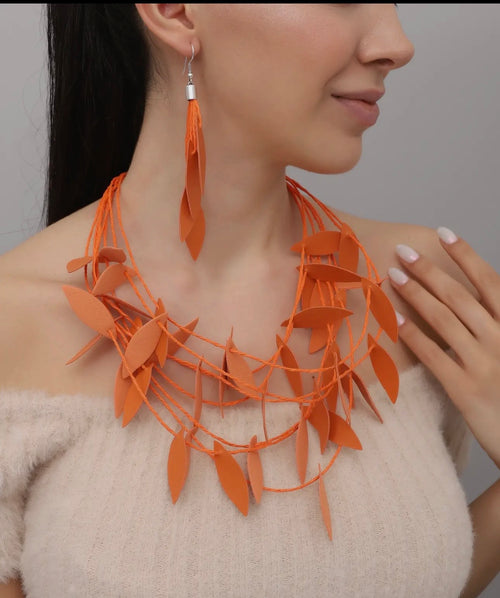 Handmade Special Design Leather Leaf Jewelry Set