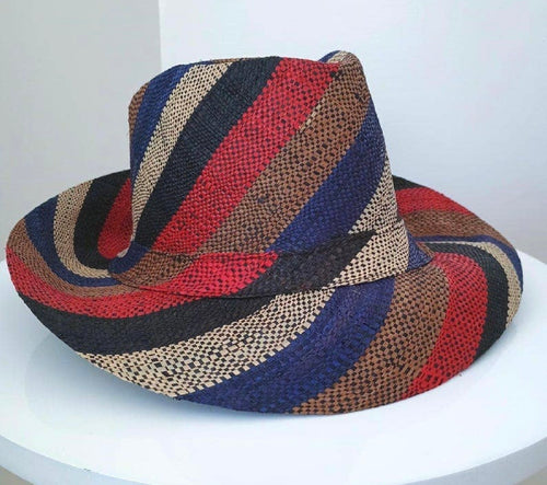 Raffia Straw Fedora Hat: Red
