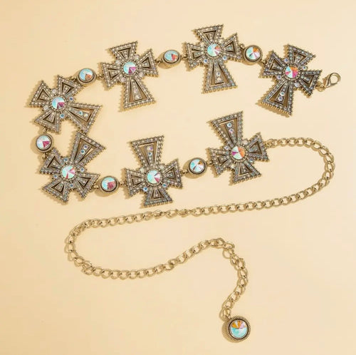 Pave Crystal Cross Chain Belt