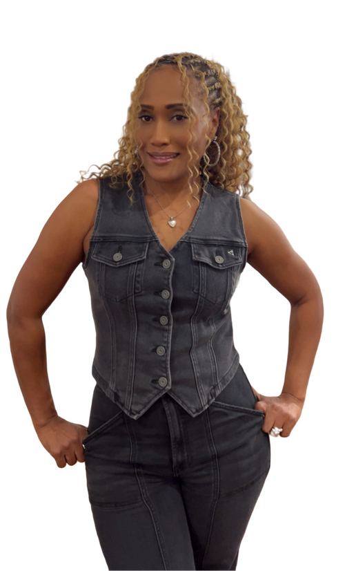 Charcoal Wash Fitted Denim Vest