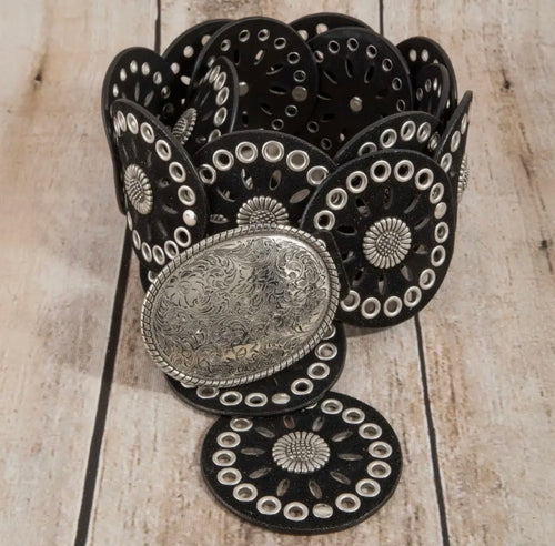 Western Concho Disc Oval Buckle Belt