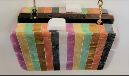 Box Bag Wood/Carylic Rainbow Stripe