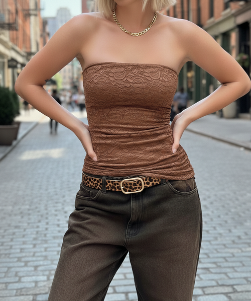 Leopard Print Belt with Rectangular Buckle