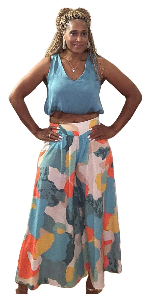 Koi Flower Wide Leg Midi Pants