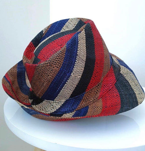 Raffia Straw Fedora Hat: Red