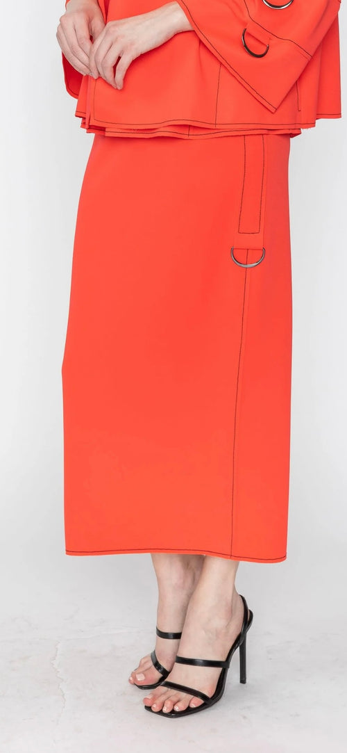 Orange Side D-Ring Point Pencil Skirt