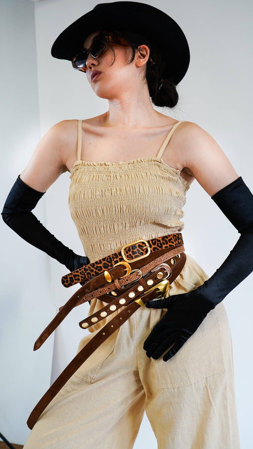 Leopard Print Belt with Rectangular Buckle