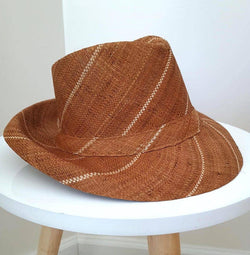 Raffia Straw Fedora Hat: Brown