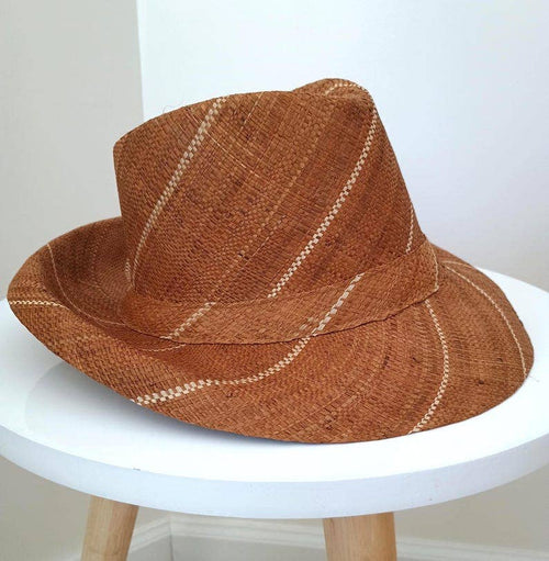 Raffia Straw Fedora Hat: Brown