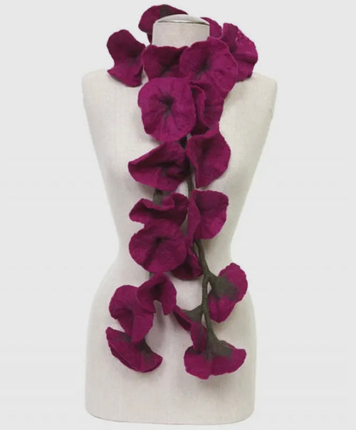 Felted Flower Scarves- Magenta/ Olive