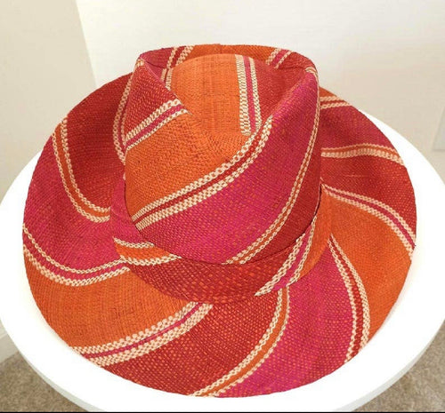 Raffia Straw Fedora Hat: Orange