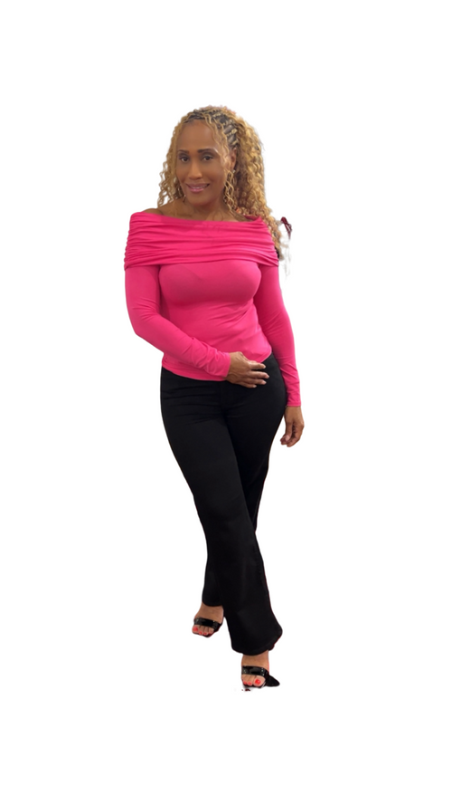 Bodycon Off Shoulder Top in Fuchsia