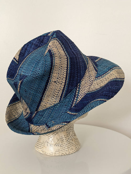 Raffia Straw Fedora: Blue
