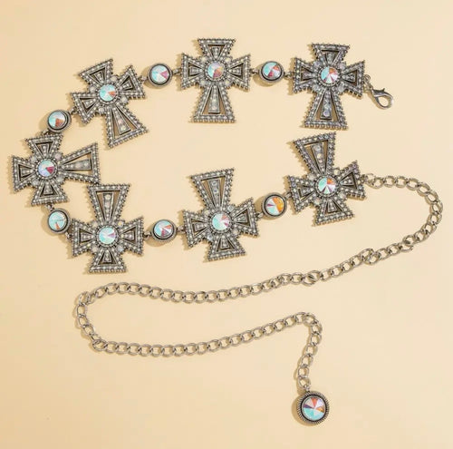 Pave Crystal Cross Chain Belt