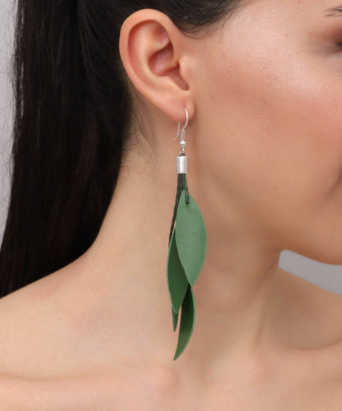 Leather Leaf jewelry set: Green