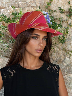 Raffia Straw Fedora Hat: Orange