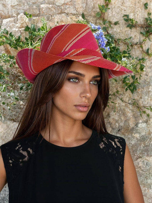 Raffia Straw Fedora Hat: Orange
