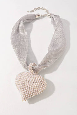 Fabric Heart Necklace : Silver