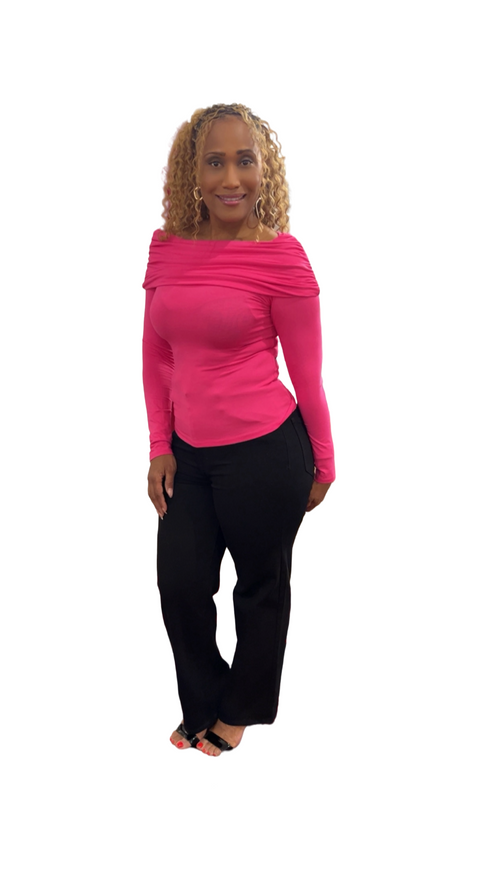 Bodycon Off Shoulder Top in Fuchsia